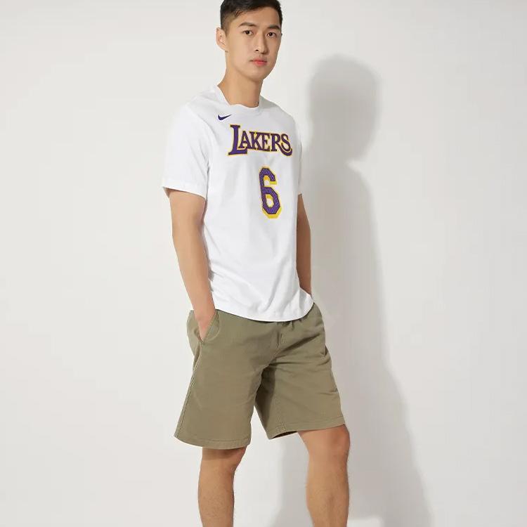 Nike NBA Los Angeles Lakers LeBron James No. 6 Crew Neck T-Shirt Men Tops White DR6381-106