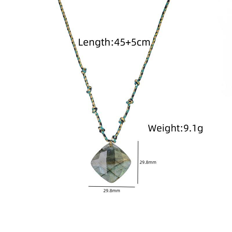 Elegant Blue Braided Rope Labradorite Necklace with Stainless Steel and Natural Stone Pendant