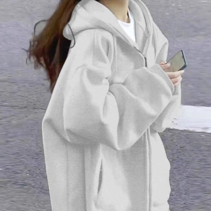 Damen Lammwolle Kapuzenpullover - Super Warm Koreanischer Stil, Locker geschnitten, Plus Samt, Frühling/Herbst Strickjacke