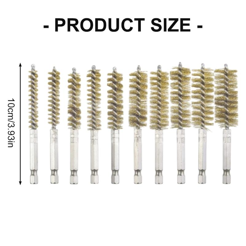 10 Piece Stainless Steel Wire Brush Set Hexagonal Shank For Metal Deburring Cleaning Polishing 8-19mm Size