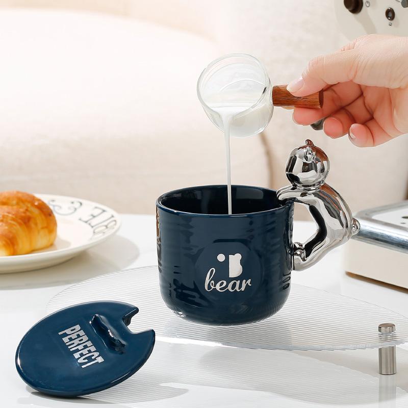 Cană ceramică drăguță cu capac, cană pentru fete, capacitate mare, cană de apă, set cadou, cană suvenir, cadou pentru copii