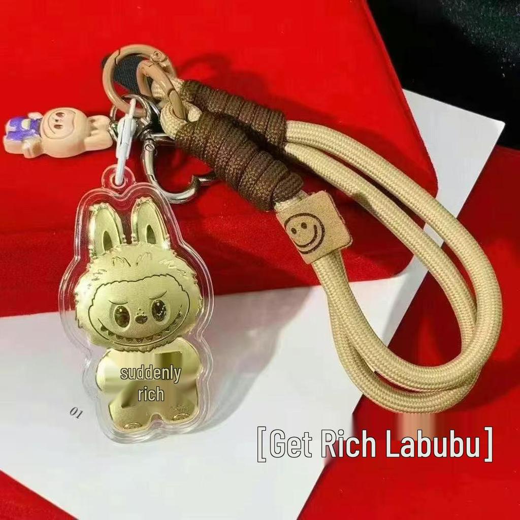 Golden 999 Pure Gold Mobile Phone Pendant Keychain Cartoon Plush Bag Charm