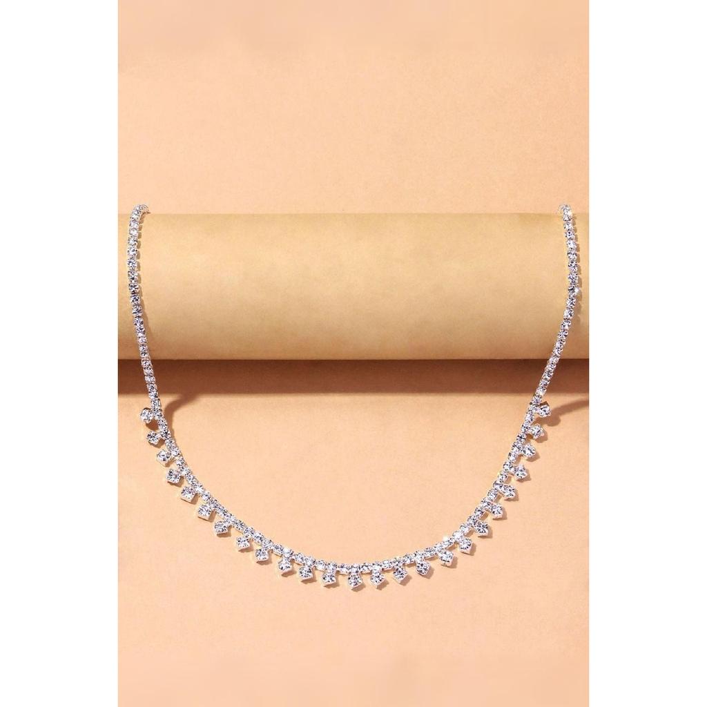 Silver Tone Rhinestone Necklace With Zircon Stone