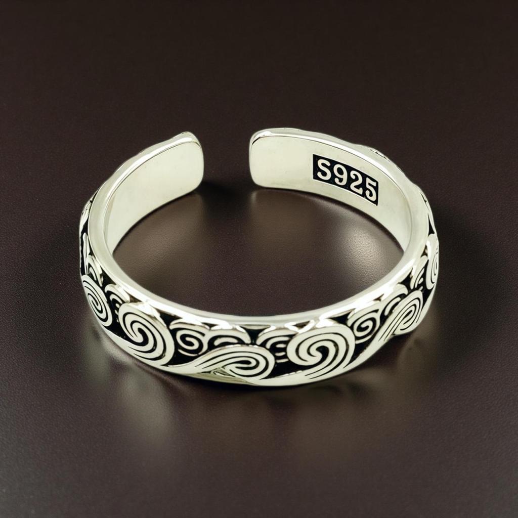Ethnic Retro Cloud Adjustable Ring - Thai Silver, Aged Design, Niche Couples' Style