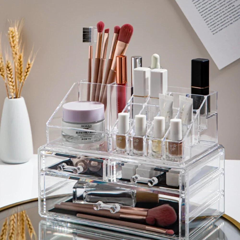 Desktop Skincare Storage Rack Cosmetics Storage Box Household Storage Organizer Shelves Transparent Dust-proof Plastic Box