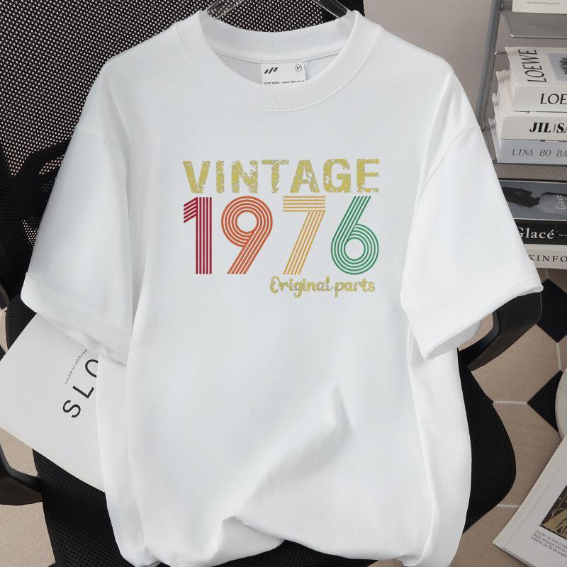 50th Birthday 1976 Theme Loose T-shirt - High Quality 260g Pure Cotton, Short Sleeve, European & American Style
