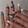 3D Cats Eye Flame False Nail French Style Glossy Drop Shape Press On Nail 24Pcs Gold Gothic Design Multiple Sizes