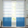 Cortinas de tule com linhas geométricas azuis para decoração de sala de estar Cortina de cozinha moderna de chiffon transparente