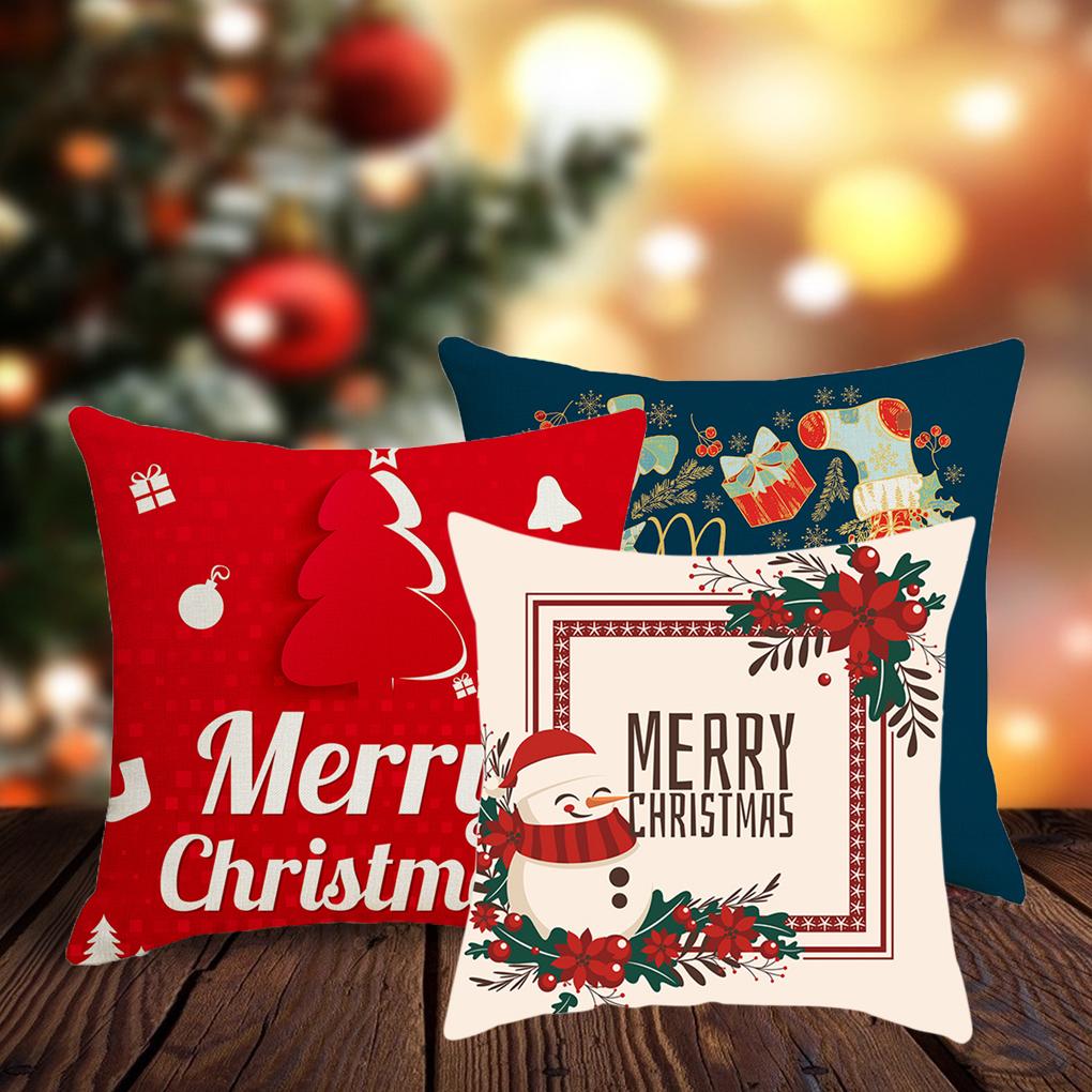 Throw Pillow Cover Christmas Elements Printing Pillowcase Decoration Polyester Washable Sofa Pillowslip