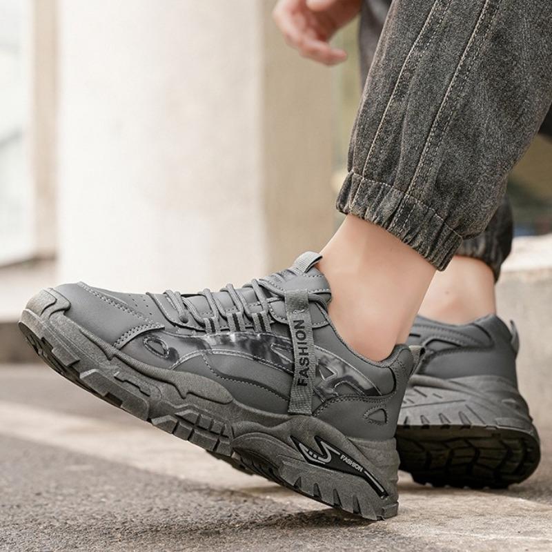 Men Leather Chunky Dad Sneakers, Breathable Fashion Student Work Casual Athletic Shoes
