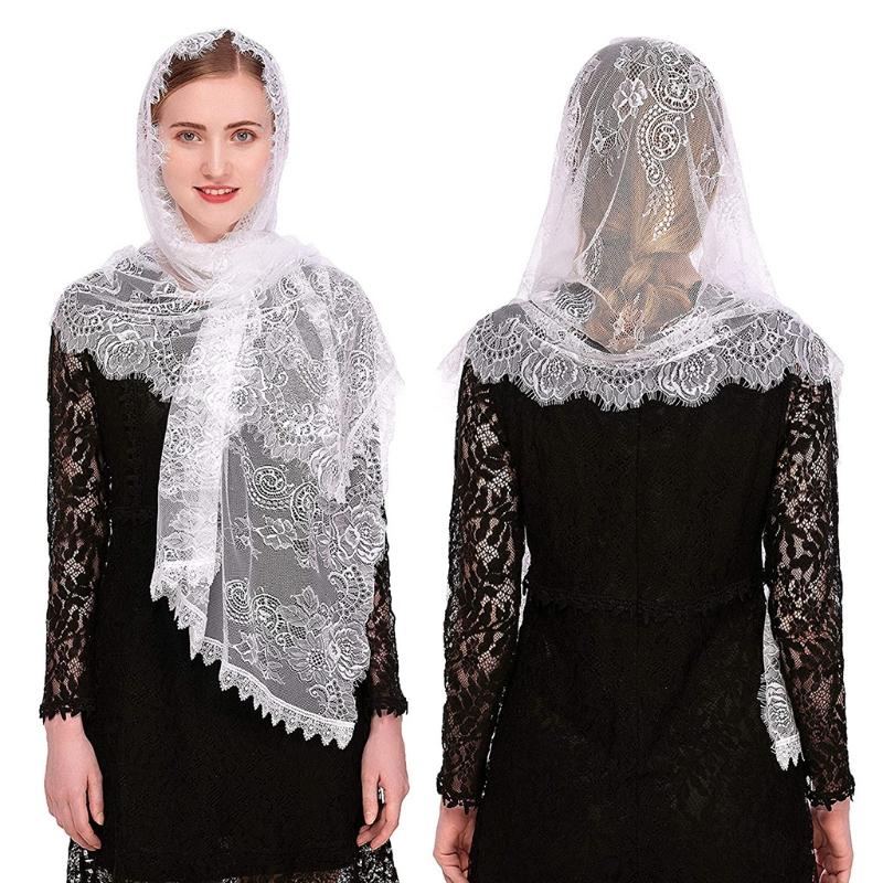 Lace Shawl Mantilla Veil Lightweight Tassel Scarf Fashion Floral Shawls and Wraps for Women Latin Mass Veil for Bride