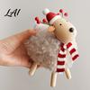 Wooden Lamb Ornaments Christmas Sheep Figurine with Scarf Santa Hat Plush Fleece Versatile Wood Art Pieces Tabletop Ornament Rustic Holiday Desktop