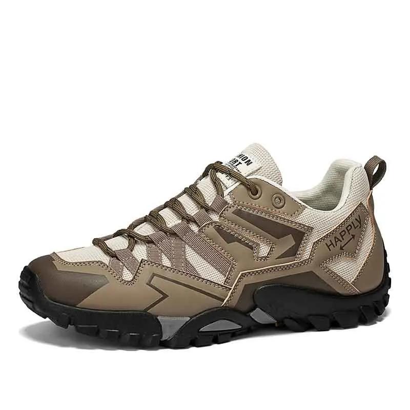 Fashion High Quality Fashion Leather Hiking Shoes Durable Outdoor Sport Men Trekking Leather Shoes Lace-Up Climbing Hunting Sneakers