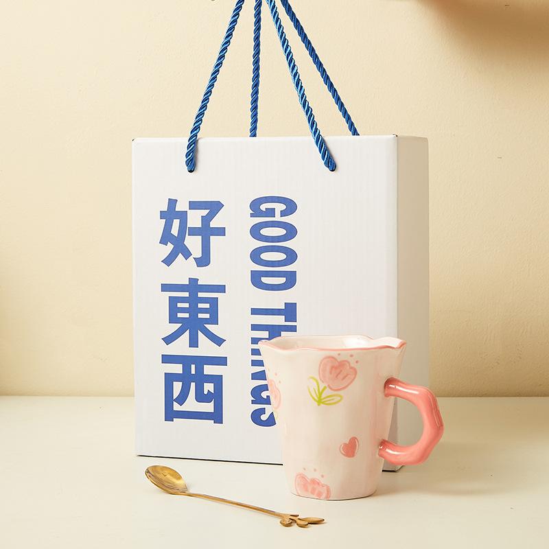 Creative Hand-Squeezed Small Fresh Tulip Mug Hand-Painted Flower Ceramic Cup Office Gift Box Coffee Milk Cup