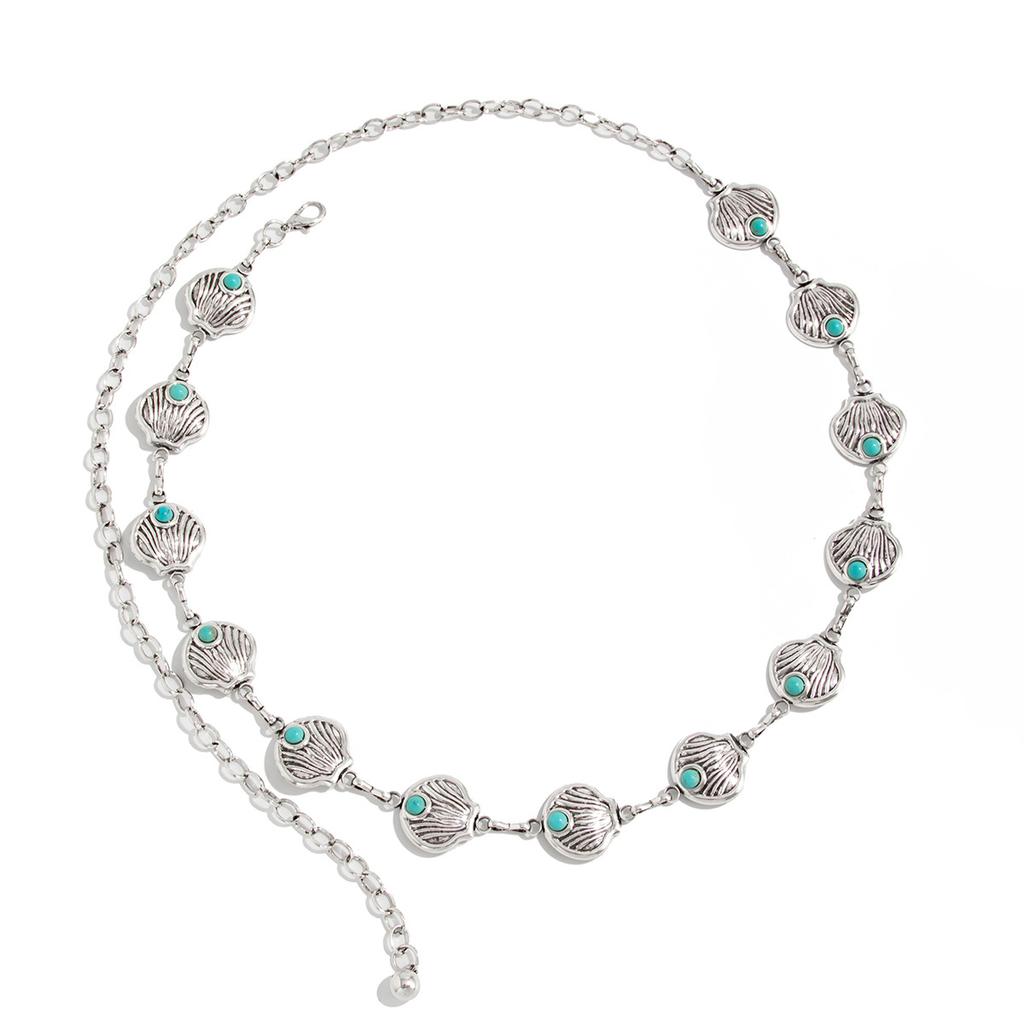 Ocean Vacation Style Starfish Scallop Shell Waist Chain, Retro Personalized Imitation Turquoise Conch Body Chain