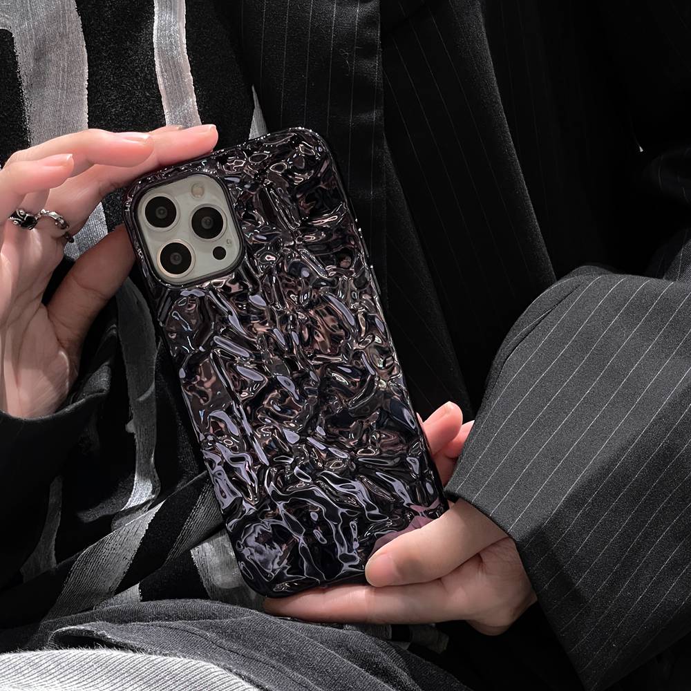 Cool Bright Black 3d Pleats Skin Phone Case For Iphone 14 12 11 13 Pro Max Mini Xr X Xs 6 6s 7 8 Plus Se Slim Soft Cover