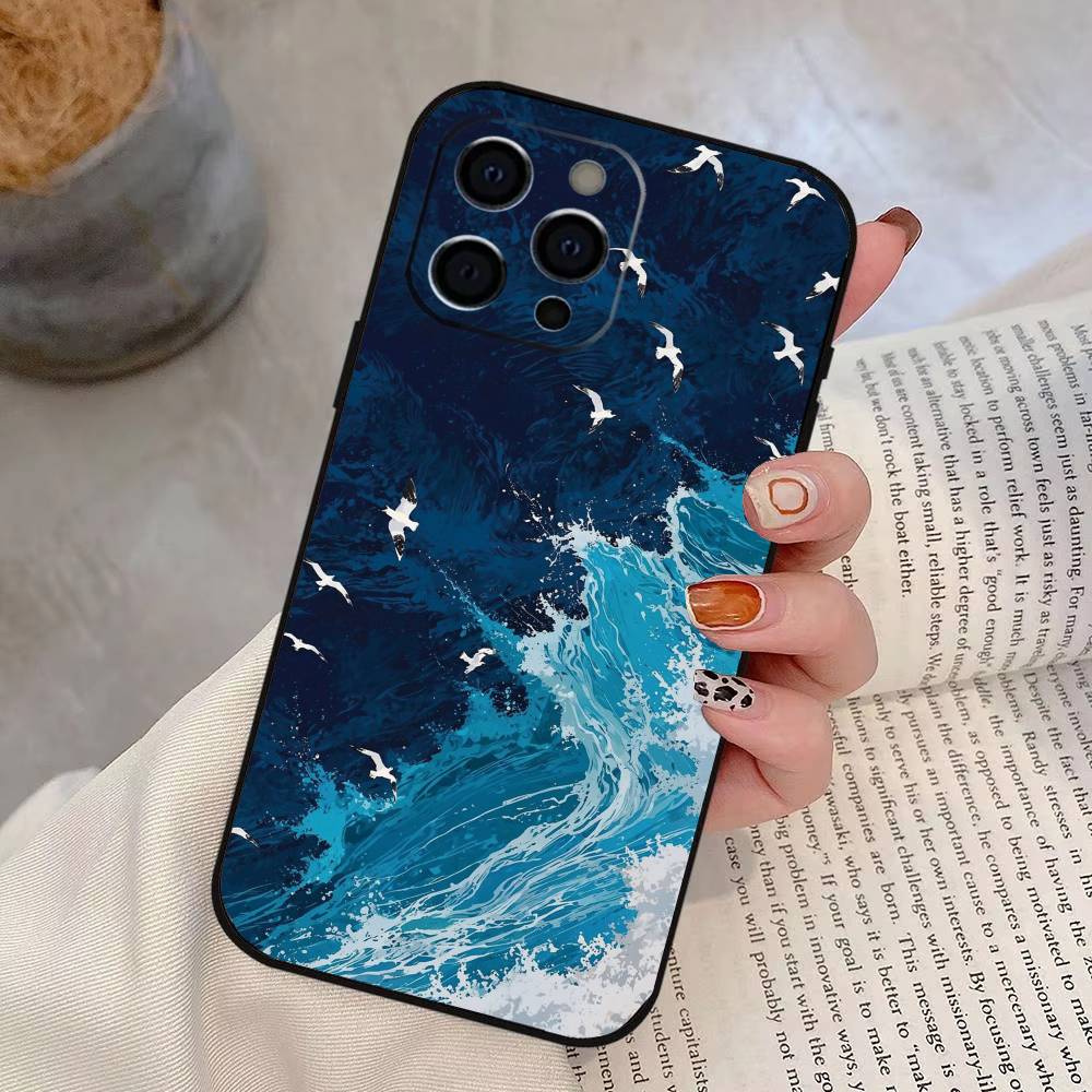 Sea Phone Case For iPhone 17, 16,15,14,13,12,11 Plus,Pro Max, Others Soft Black Cover