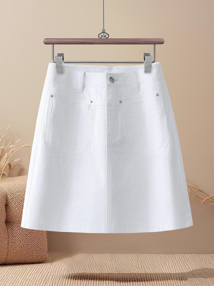 Women's A-line High Waist White Denim Summer Skirt - 2026 New Slimming Short Style
