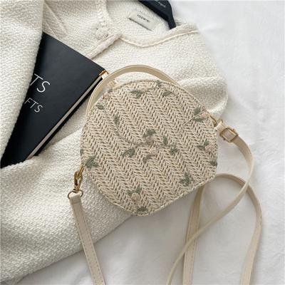 Ins Trendy Internet Celebrity Straw Bag 2025 New Small Fresh Flower Woven Handbag Shoulder Messenger Small Round Bag