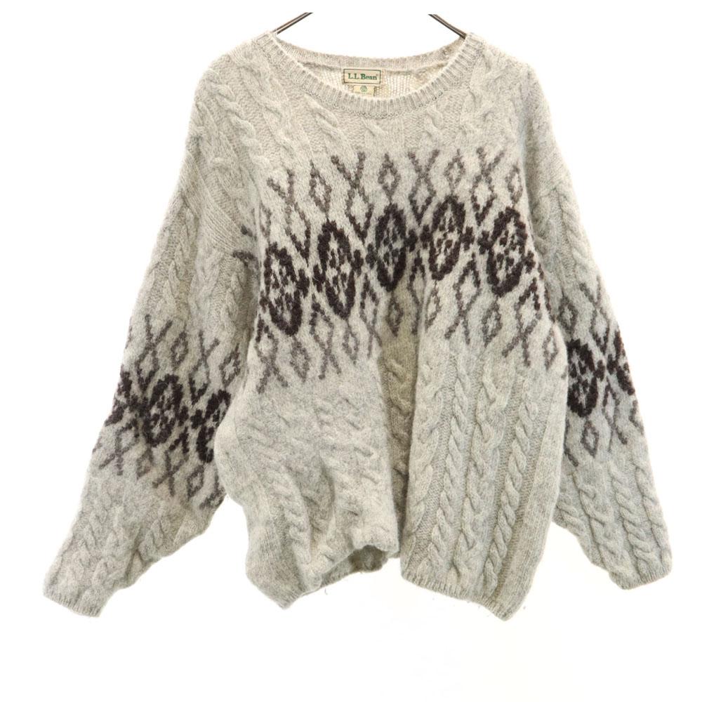 L.L.BEAN 80s Vintage Made In Scotland Long Sleeve Sweater L Gray Knit Men's Used