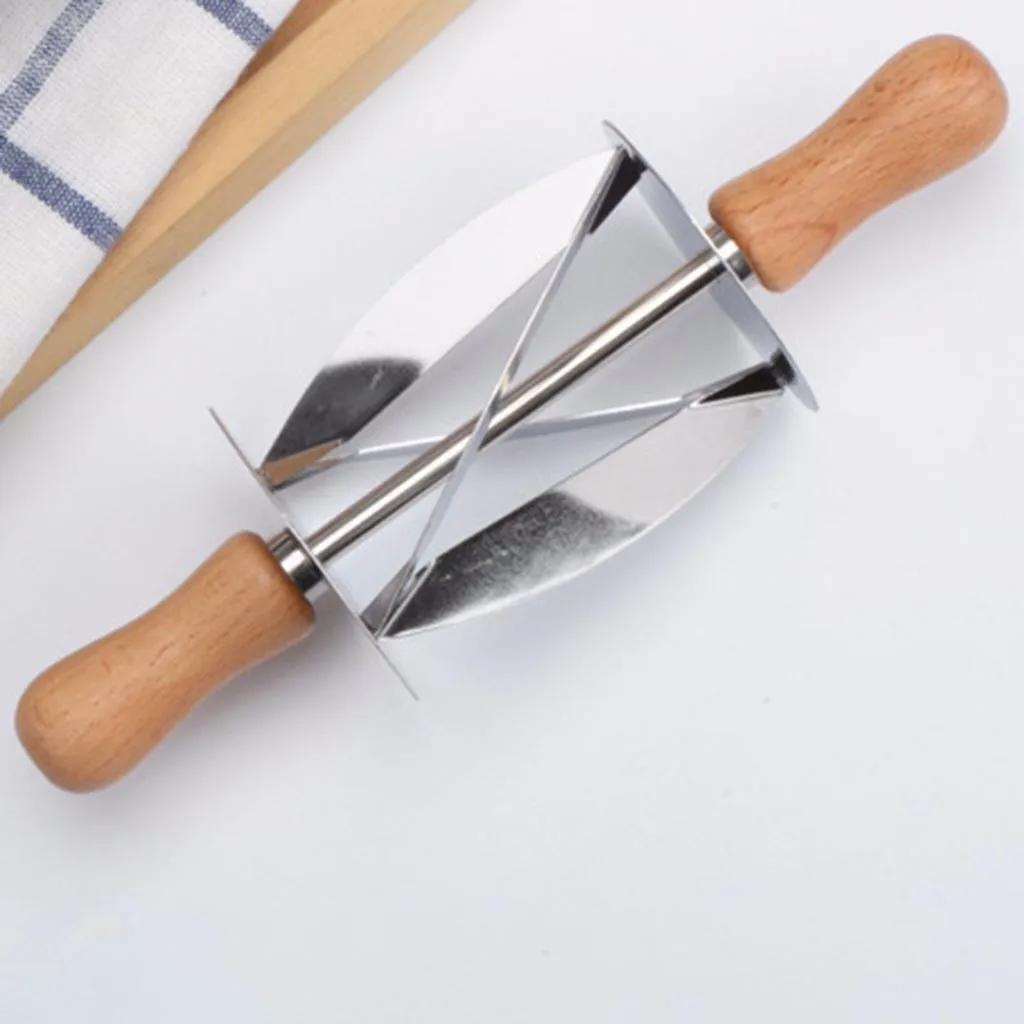 

Нож для нарезки круассанов из нержавеющей стали, формовка ломтиков теста для выпечки, деревянная ручка, кухонный нож для выпечки