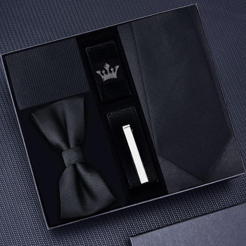 Tie Five-Piece Men'S Business Dress 8Cm Tie Blue Zipper Black Hand Tie Square Scarf Cufflinks