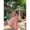 French Sweet Vacation Plaid Lace Splicing Tube Top Dress, Summer New Temperament Waist and Thin Medium and Long Dress