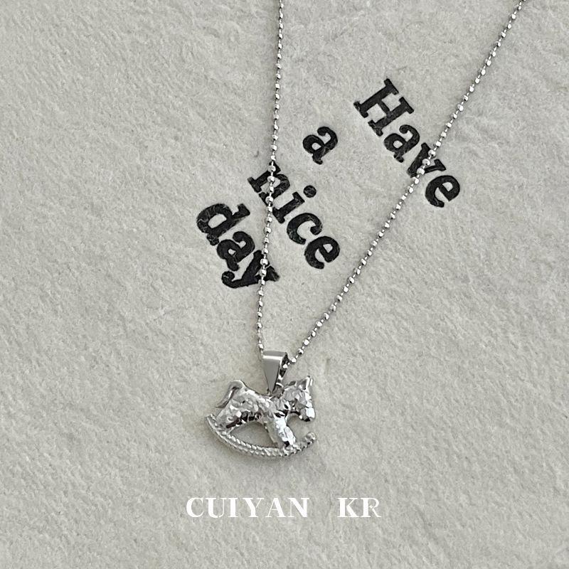 Cuiyan S925 Silver Rocking Horse Crushed Ice Necklace - Women's 2025 Light Luxury Clavicle Chain