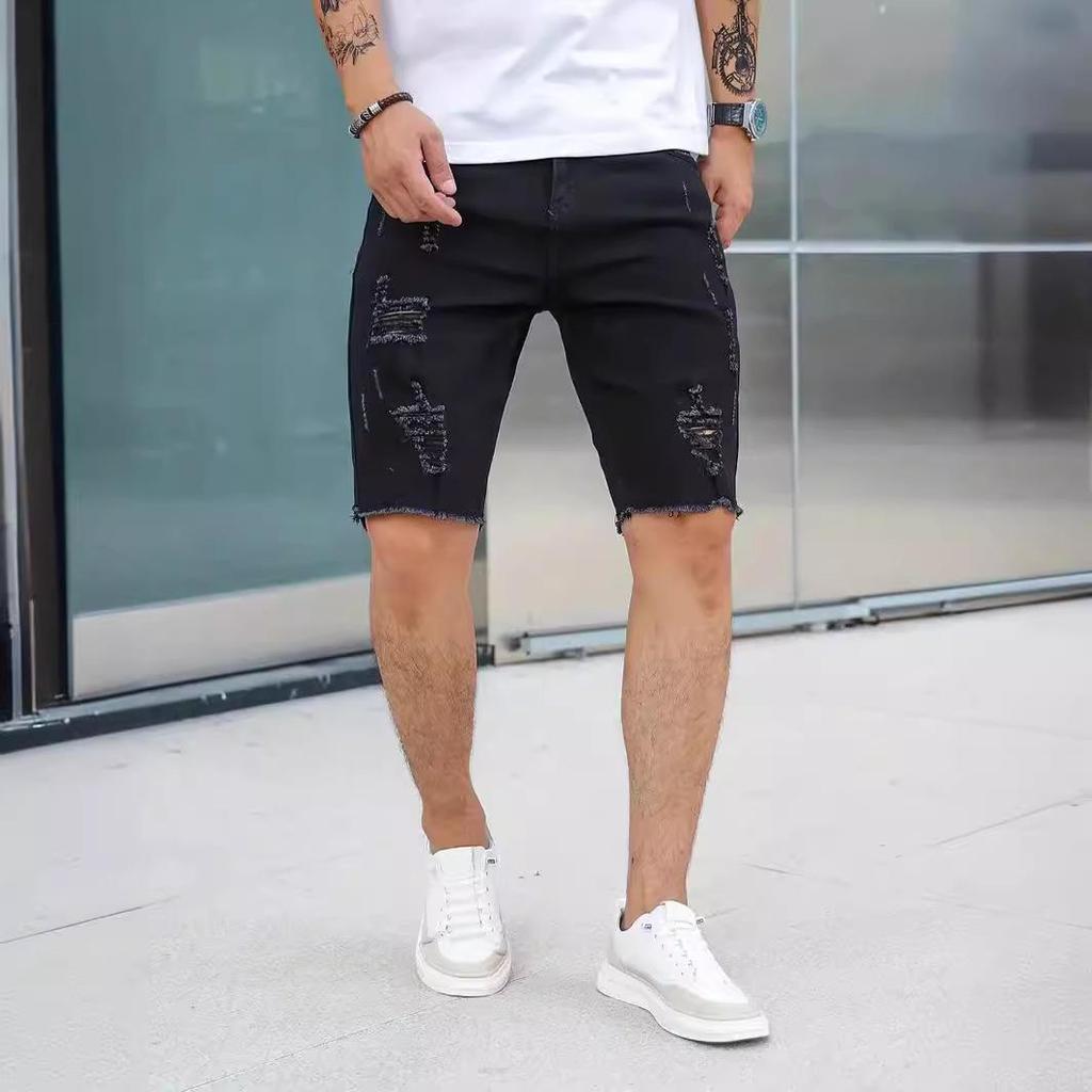 Men's Five-Point Ripped Slim Denim Shorts - Summer Casual Style