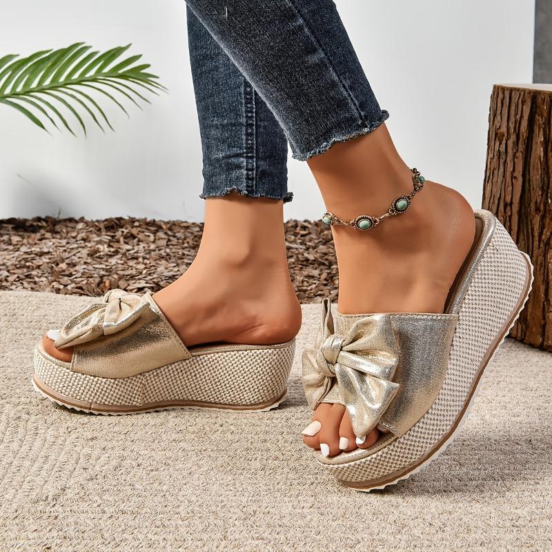 Women's Thick Sole Sandals Solid Color Versatile Bow High Quality Platform