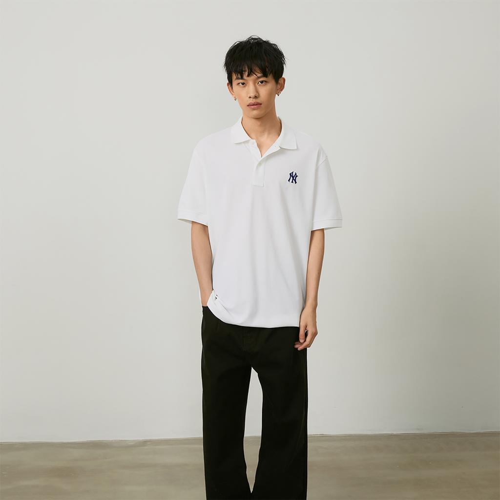 New MLB New York Yankees MLB Basic Logo SS24 Polo Shirt Unisex Ivory 3APQB0143-50IVS