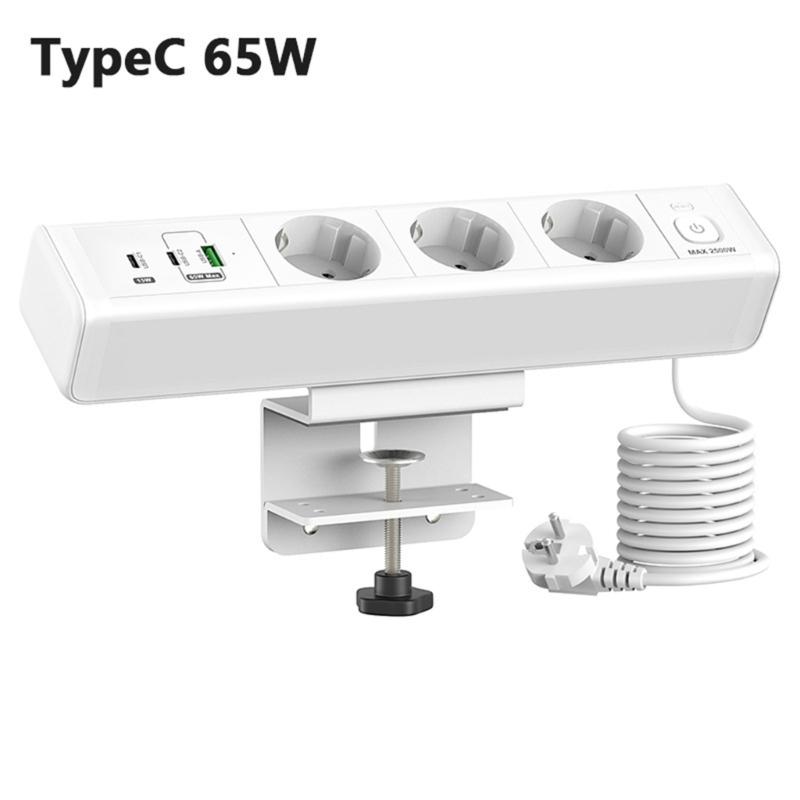 Clamp Mount Power Strips 3AC Outlets 3USB Port PD18W/65W Fast Charging Hubs 1.8Meter Cable for Home Office Desk