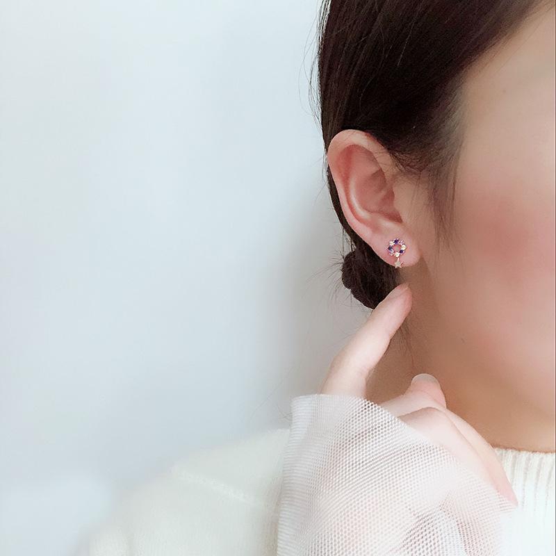 S925 Silver Korean Star Stud Earrings: Fresh, Colorful, Sweet Five-Pointed, Hollow Star Design, Perfect for Christmas.