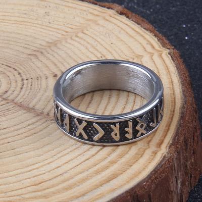 Anillo de Letra Rúnica de Odín Vintage Punk Hip Hop Simple Acero Inoxidable Nórdico Anillo de Letra Vikinga Hombres Mujeres