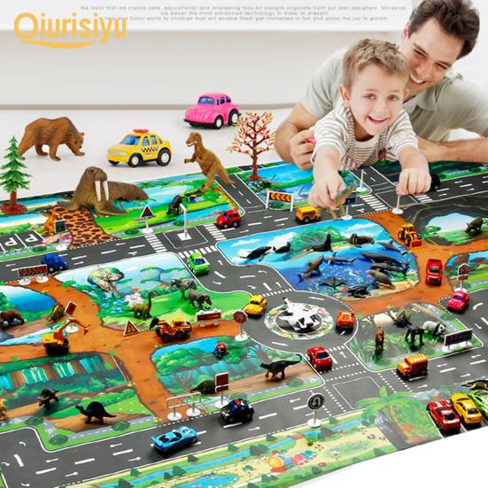 Play Mat Waterproof Educational Toy Cotton City Traffic Car Road Map for Bedroom