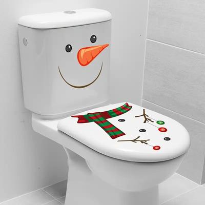 Christmas Snowman Toilet Sticker Cartoon PVC Self Adhesive Bathroom Decoration Wall Sticker for Toilet Decor