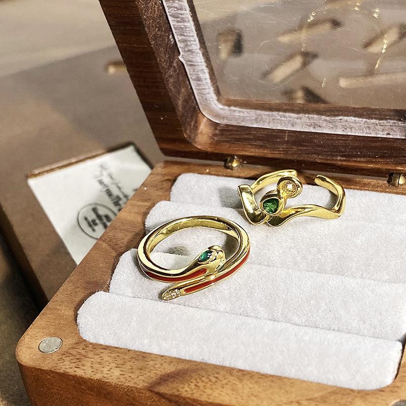 Medieval Style Serpentine Coin Opening Ring Niche Design Retro Light Luxury High-End Sense Dripping Oil Personalized Ring