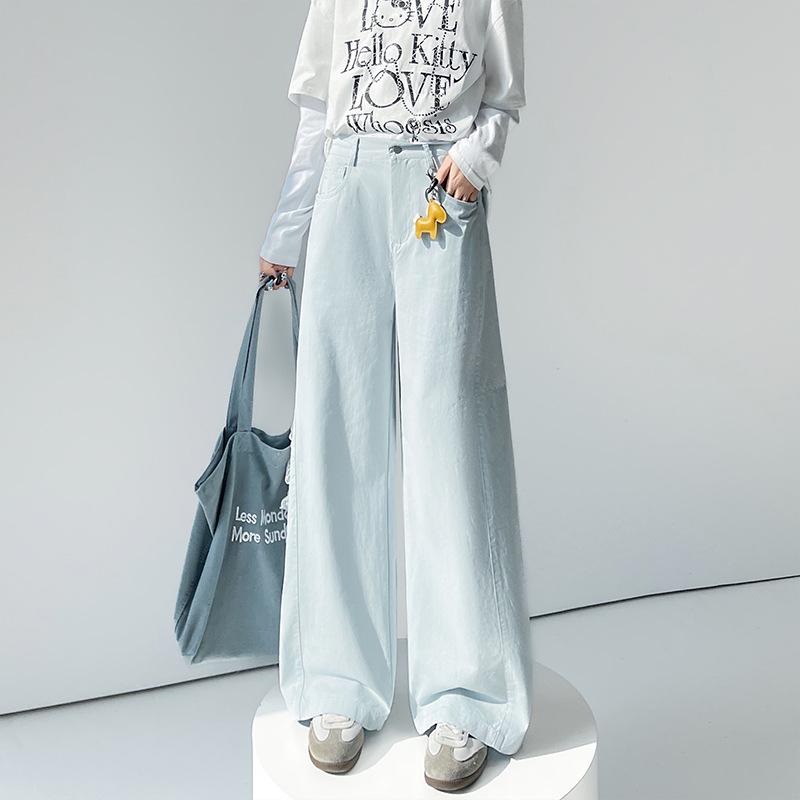 

Women s Spring/Summer 2026 Washed Cotton Wide-Leg Pants: Fashionable, Slimming, Long with Little Horse Pendant L