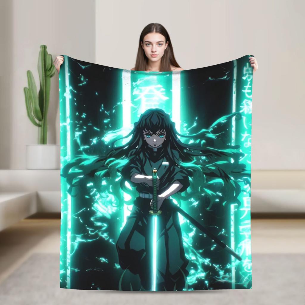 Flame Hashira Kyojuro Rengoku Blanket Anime Demon Slayer Fleece Awesome Breathable Throw Blanket for Coverlet Spring/Autumn