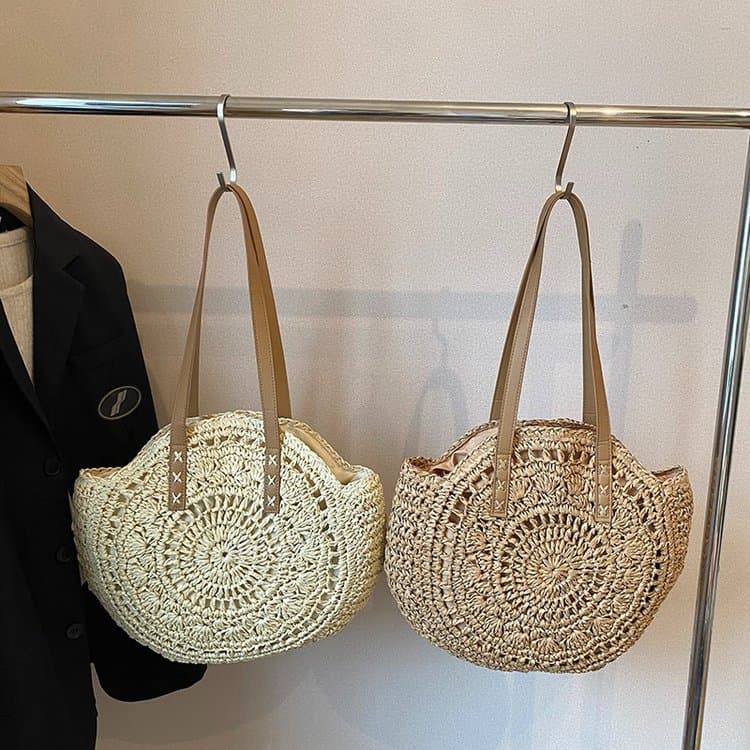 Round Straw Bag Women's Shoulder Beach Bag