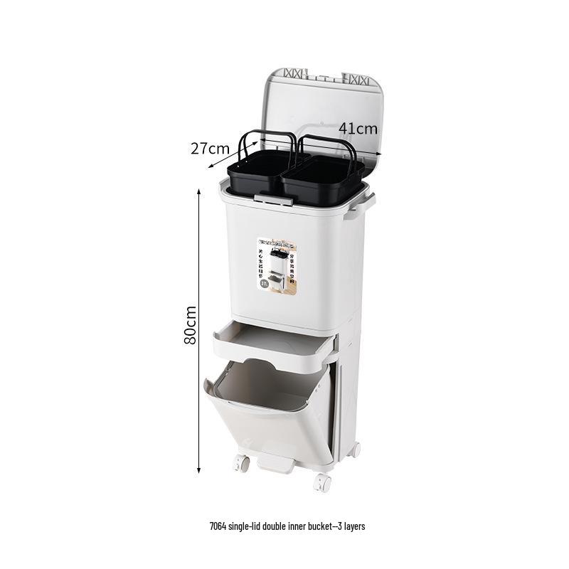 2026 Large-Capacity Kitchen Trash Can with Lid, Double Layer for Dry & Wet Waste Separation