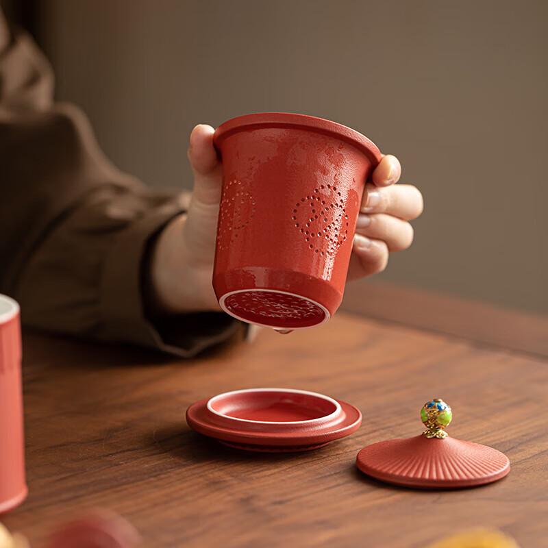 Sui's Ceramic Imperial Red Tea Cup & Pet Gift Set
