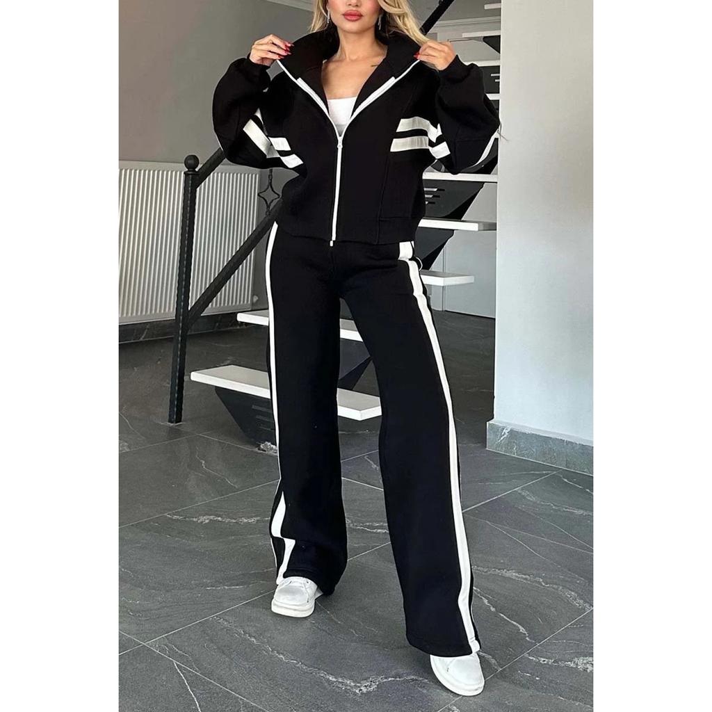 Two-piece Women's Hoodie Set With Zipper Cardigan And Trousers