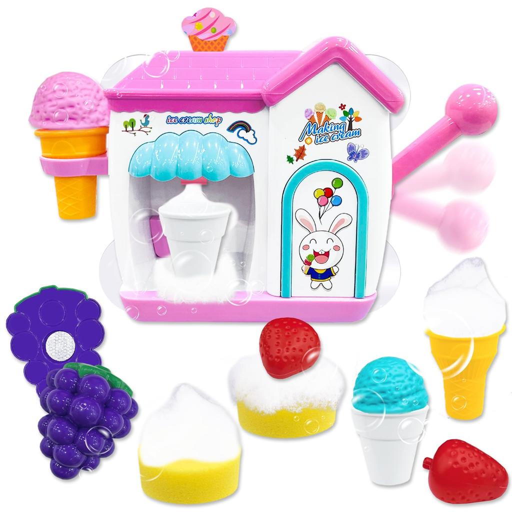 VBACALA Bath Toy, Fluffy Bubbles, Soft Serve Ice Cream Toy, Ice Cream Shop Pretend Play, Bath Toy, Christmas Gift