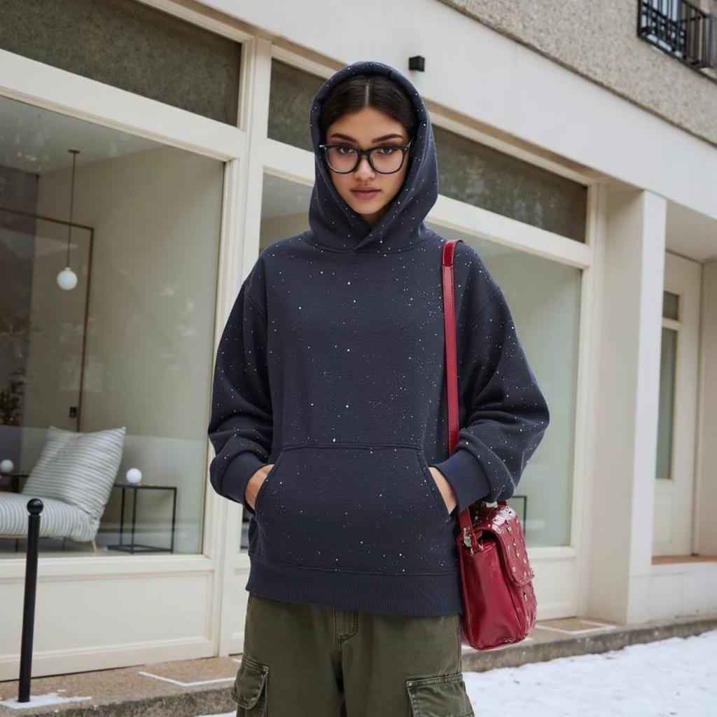 American Street Trend Hoodie, Heavyweight Loose Starry Hoodie, Pullover Top