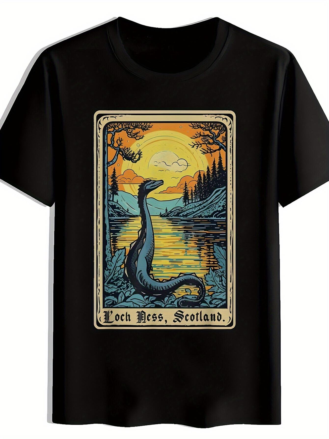 

Black Short Sleeve T-shirt with Loch Lochcess Scenic Print - Casual Crew Neck M