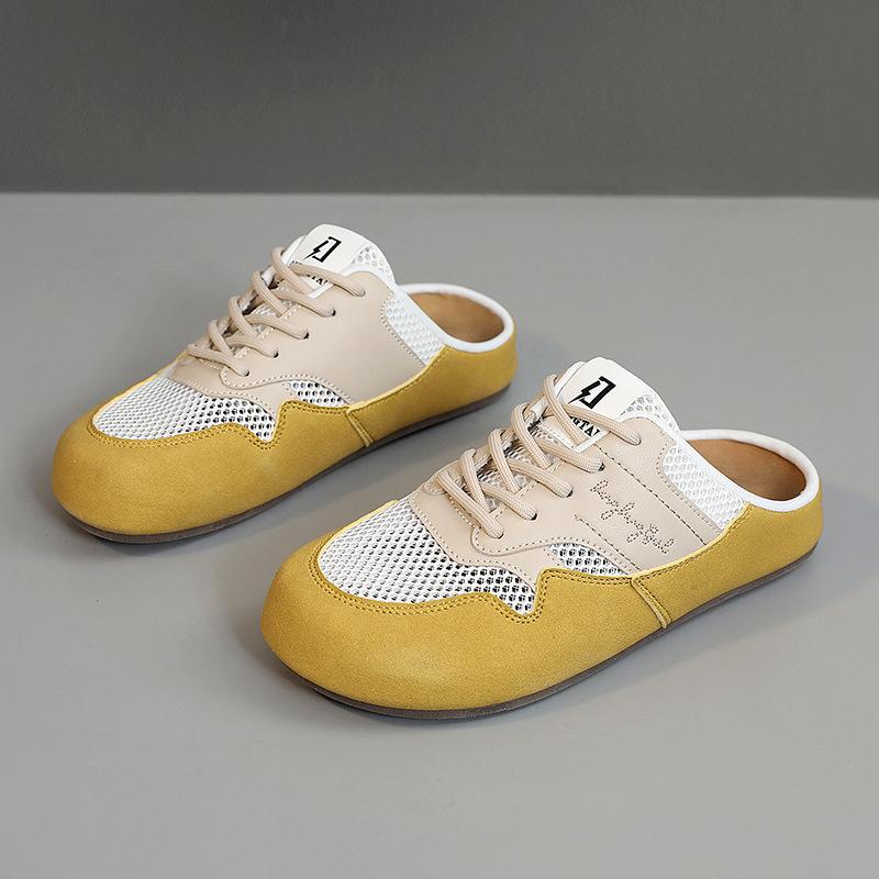 Fashion Ladies Lace-up Half-slippers Summer Mesh Breathable Casual Shoes Comfortable Soft-soled Beach Shoes Zapatos Para Mujer