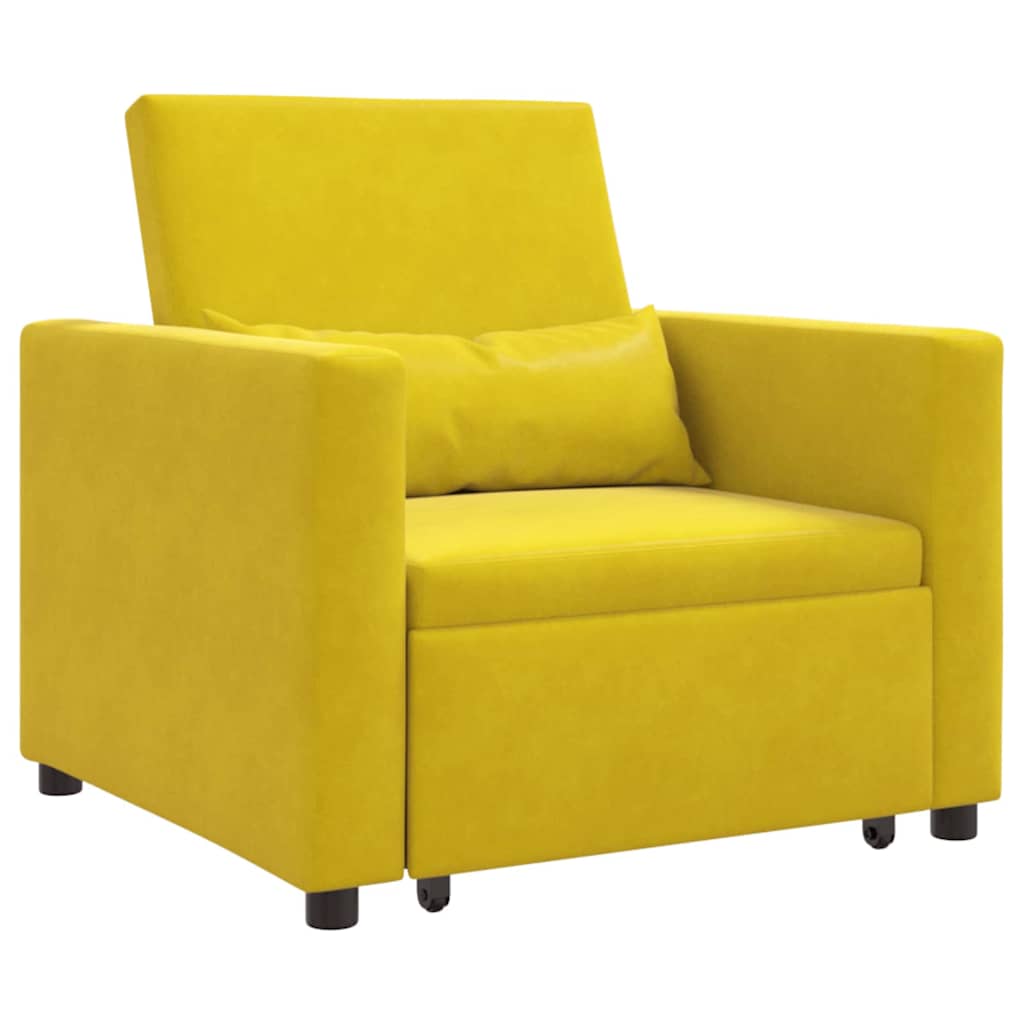Extendable Single Sleeper Sofa with Wheels Yellow Velvet