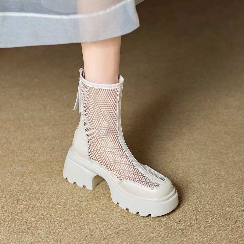 Black Gothic Style Platform Ankle Boots for Women Thick Bottom Breathable Summer Boots Woman 2025 Punk Chunky High Heels Booties