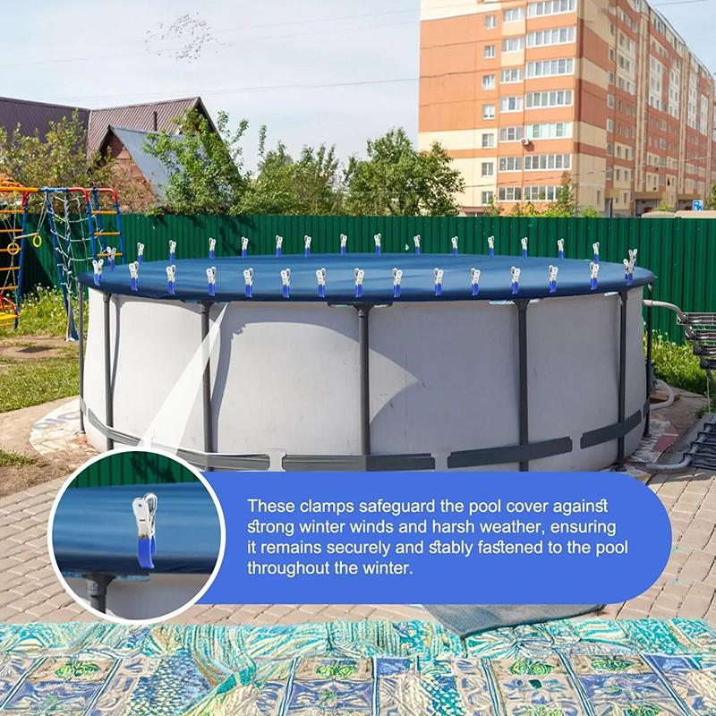 6 Pieces Durable Stainless Steel Pool Cover Clips With Blue Plastic Handles - Heavy Duty Windproof Spring Clips For Secure Above